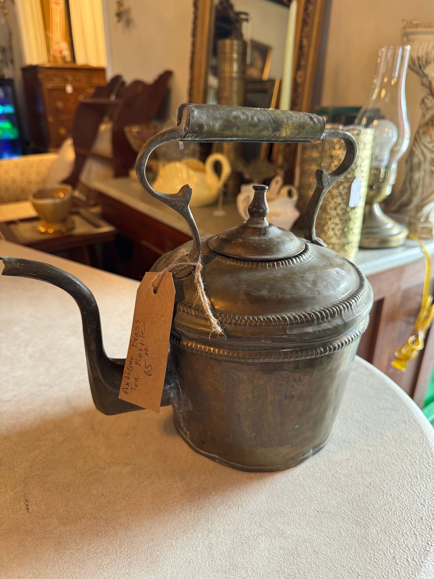 Antique brass tea kettle